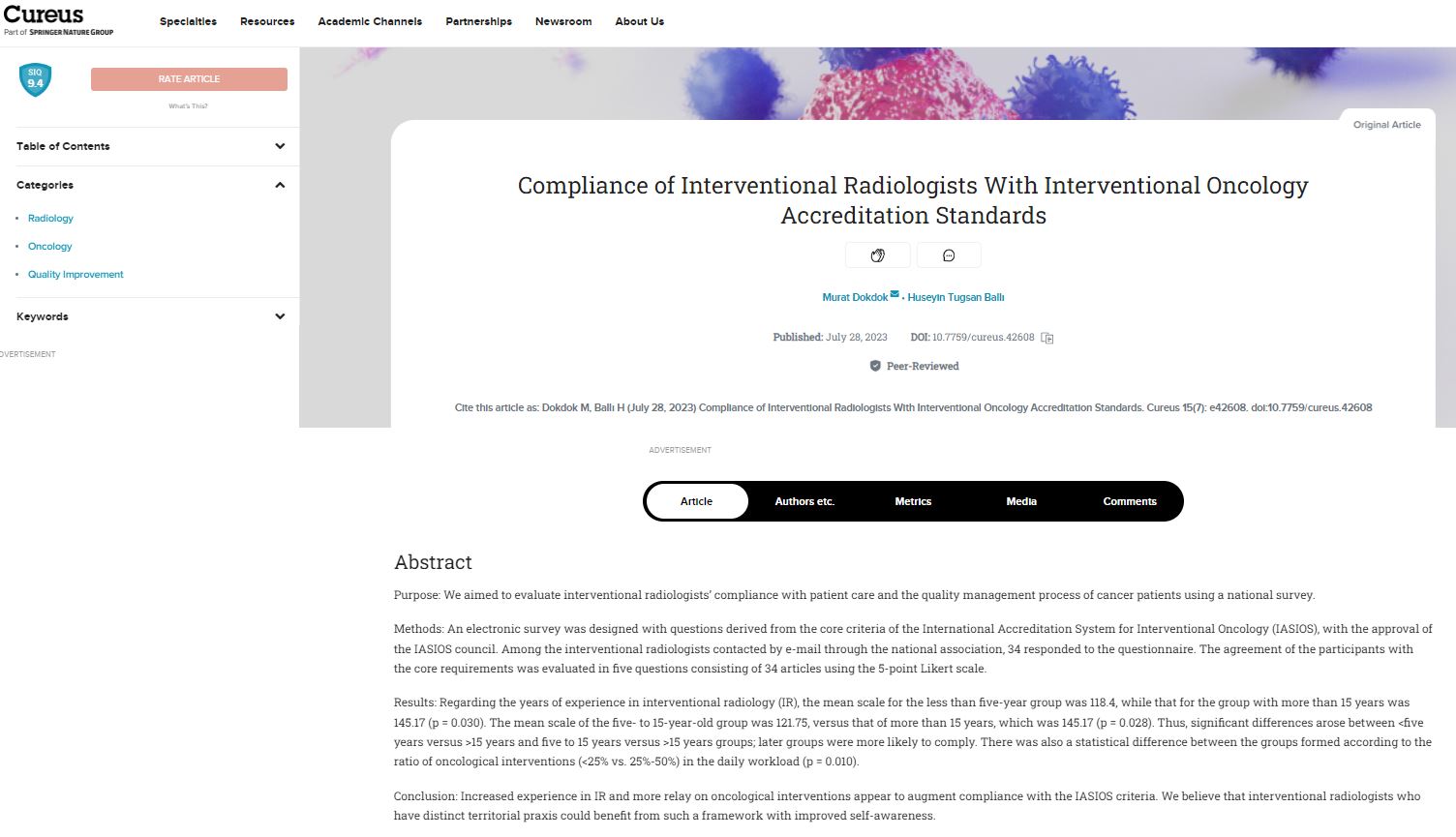 Medical Journal Article about Interventional Oncology